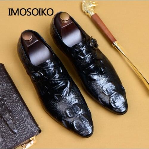 New Spring Crocodile Head Pointed Belt Buckle Retro Business British Mens Leather Shoes Extra Large 39-48