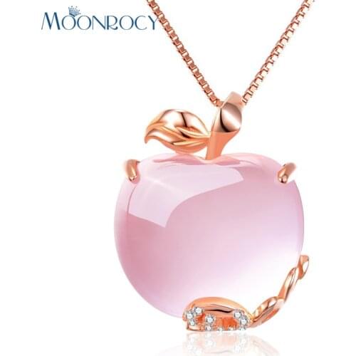 MOONROCY CZ Crystal Pink Opal Pendant Necklace Chokers Rose Gold Color for Women Girls Ross Quartz Cute Gift Drop Wholesale