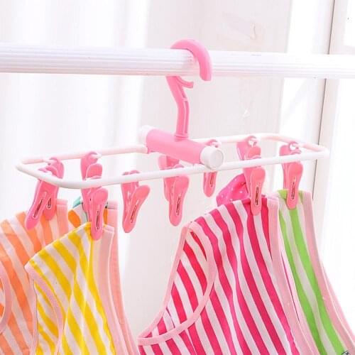 Plastic Rectangle 12 Clips Folding Towel Underwear Bra Socks Hanger Drying Rack
