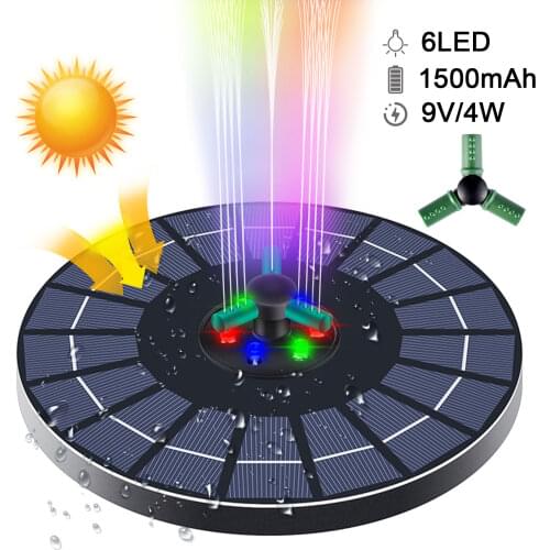 3.7V/2000mAh Solar Water Floating Fountain Pump IP68 Waterproof Swimming Pools Pond Fountain LED Lights Garden Patio Lawn Decor