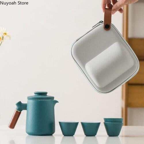 Portable Ceramic Tea Set Chinese Travel Tea Set Solid Color One Pot Four Cups Storage Bag Tea/high-end Outdoor Ceramic Teapot