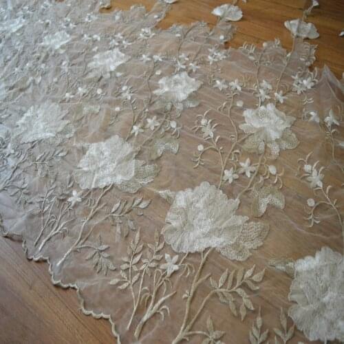 1YD Transparent gauze ivory floral alencon Lace Trim Fabric Millinery Accent Dress Decoration Bridal Trim wedding 2018092422