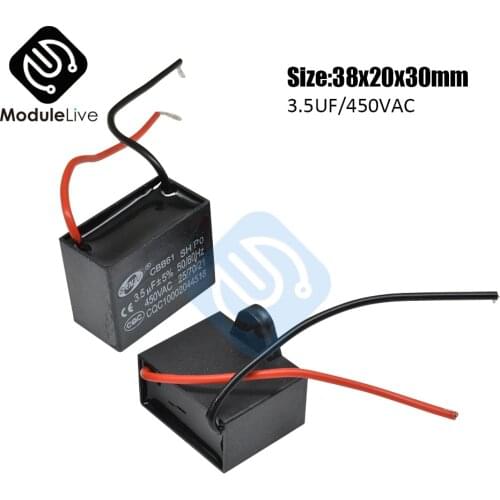 CBB61 Starting Capacitance AC Fan Capacitor 2 Wires 3.5UF/450V AC Terminal Ceiling Fan Motor Rectangle Capacitor Electronic Kits