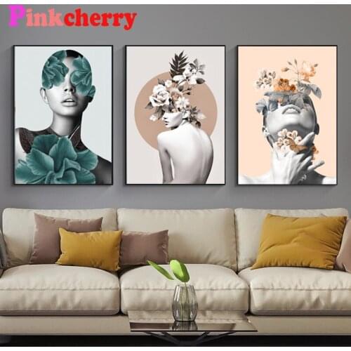 Flowers Woman 3 pcs set Diamond Painting full Square Round Drill 5d diy mosaic diamond Embroidery Triptych