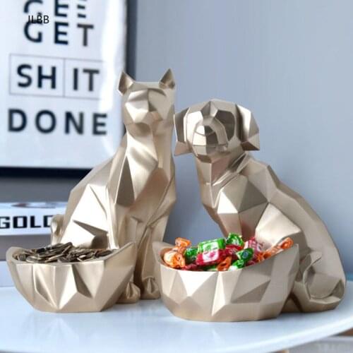 Nordic Lucky Dog Key Storage Box Jewelry Sundries Holder Cat Figurine Animal Statue Desktop Decor Home Decoration Wedding Gift
