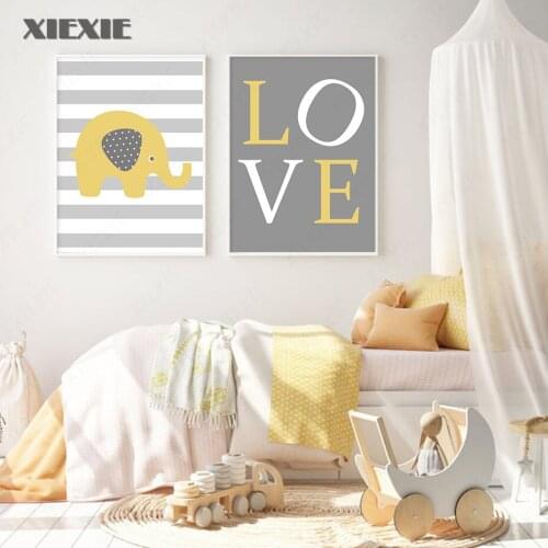 For Kid Bedroom Decoration Yellow Elephant Love Dream Big Little One Nursery Canvas Painting Wall Art Prints Poster Pictures