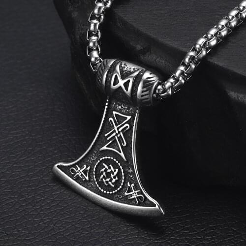 Vintage Viking Rune Axe Pendant Necklace for Men 316L Stainless Steel Jewelry Mans Long Chain Necklaces Jewellery Gift