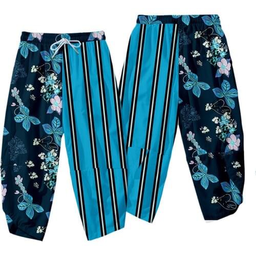 Japan Streetwear Hip Hop Striped Flower Print Harem Pants Men Nine Points Pants Casual Jogger Trousers Plus Size 6XL