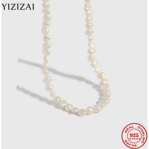 YIZIZAI Genuine 925 Sterling Silver Natural Irregular Baroque Freshwater Pearl Necklace For Women Wedding Jewelry Present