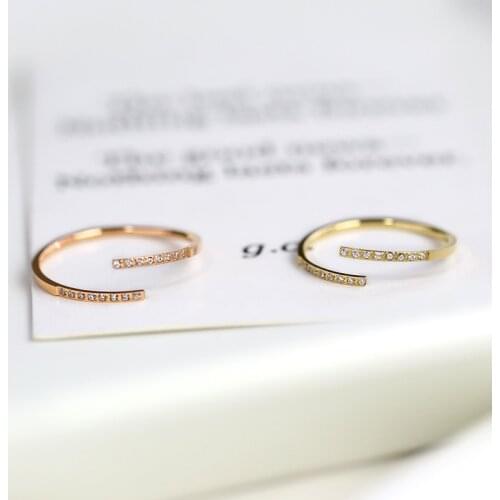 YUN RUO New Arrival Open Rings AAA Zircon CZ Inlay Rose Gold Color Woman Gift Party Titanium Steel Jewelry Top Quality Not Fade