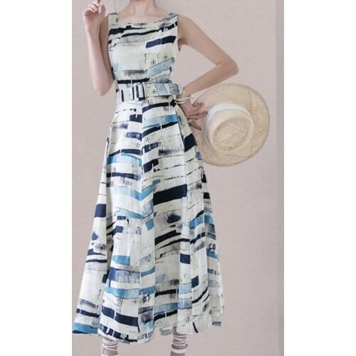 ZAWFL 2021 Summer Print Long Dress Women Elegant Bodycon Sleeveless Dress Chic Lady Vintage A-line Maxi Party Dresses Vestidos