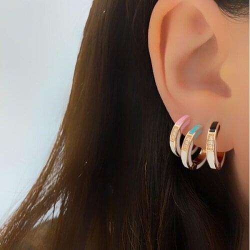 2021 New Rose Gold Color Hoop Earring Mix CZ Colorful Enamel Round Circle Girl Women Earring