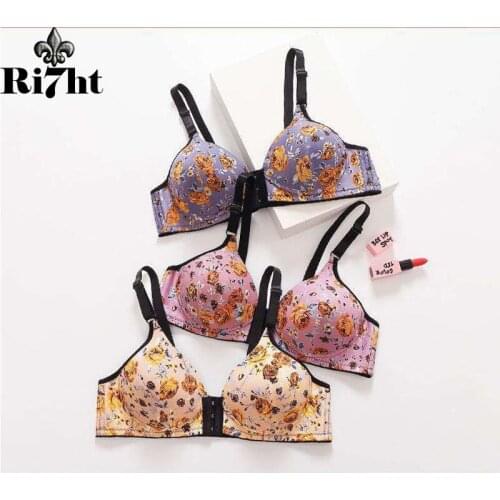 Floral Bra for Women Front Closure Push Up Bras Wireless Brassire Seamless Bralette Plus Size Underwear Female Lingerie Thin