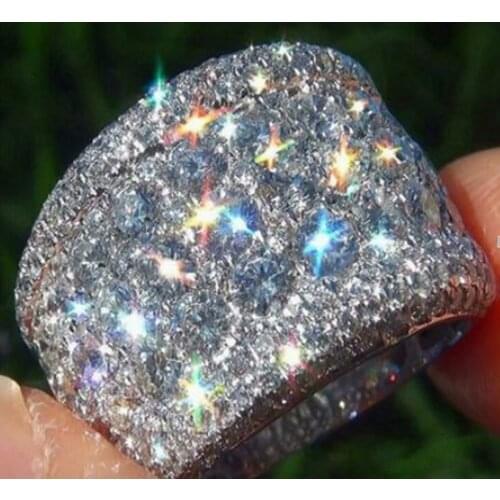 2019 New S925 Sterling Silver Color Big Band Ring with CZ Zircon Stone for Women Wedding Engagement Fashion Jewelry