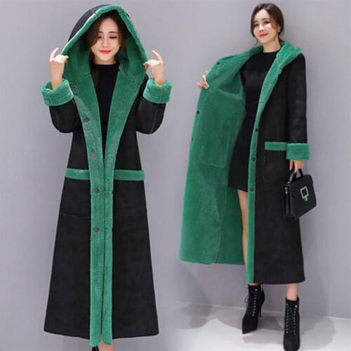 Women Lamb Fur Coat 2021 New Winter Parka Plus Size Loose X-Long Fur Coat Suede Maix Furry Jacket Faux Leather Warm Overcoats