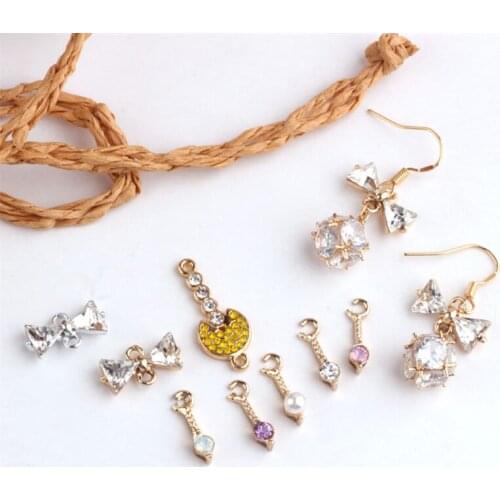 10pcs Korean Fashion Alloy Simple Rhinestone Bow Vintage Earrings For Women Material Bracelet Pendant Diy Jewelry Accessories