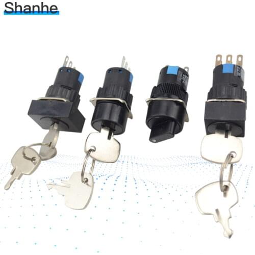 16mm Key Switch Round square square key switch double throw 1NO1NC /2NO2NC , 2 positions 3positions maintained Fixed