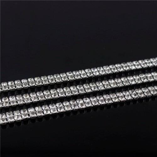 2Rows Clear Crystal Silver Plated Close Rhinestone Chain Handmade Jewelry Accessories SS16