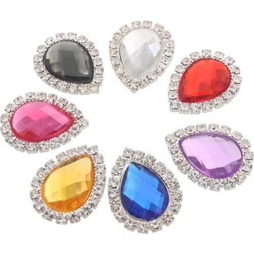 Water Drop Shape Acrylic Rhinestone Buttons DIY Gem Embellishments for Clothing Garment Trims 25mm 10pcs