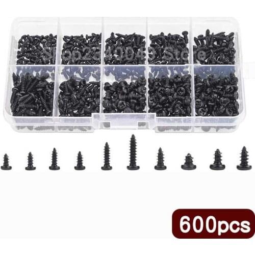 600pcs/set M2 M2.3 M2.6 M3 Mix Pa Phillips Head Micro Screws With Plastic Box Round Head Self-tapping Electronic Small Wood Scre