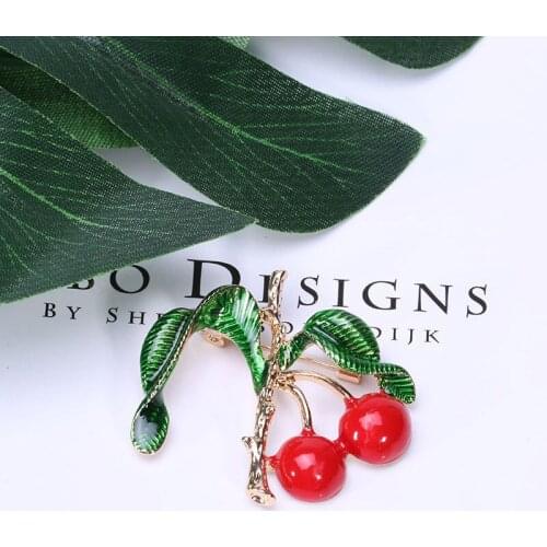Beadsland Enamel Alloy Oil Drops Cherry Brooch Fashionable High-end Clothing Accessories Pin Woman Gift