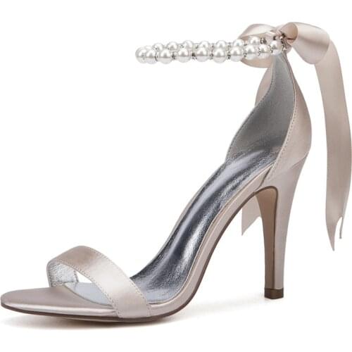 High Heels Satin Wedding Bridal Sandals Shoes Women Open Toe Pearls Prom Evening Formal Party Ladies Dress Sandals