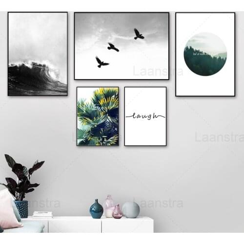 Plant Leaf Decorative Painting Waves Home Decoration Canvas Painting Flying Bird Living Room Study Room Decoration Wall Poster