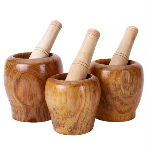 Wooden Manual Minced Garlic Ginger Grain Mills Herb Masher Potato Presser Mortar Pestle Set Condiments Chopper Kitchen Gadgets