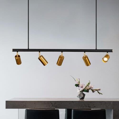 Geometric strip spotlights pendant lamps restaurant Nordic post-modern minimalist designer light luxury copper pendant light