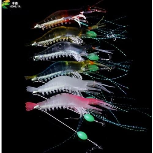 HENGJIA 5pcs Soft Shrimp Lure with Sharp Hook Wobblers Artificial Bait Silicone Fishing Lures Sea Carp Fishing Lure
