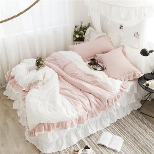 Princess Style Bedding Sets Girls 100% Cotton Bed Linen Ruffles Duvet Cover BedSkirt Pillowcase