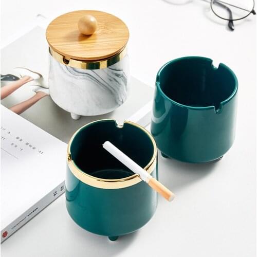 Nordic Creative Round High-foot Ashtray Ashtrays with Lids Fashion Ceramic Ashtray Office and Home Personality Trend Ashtray