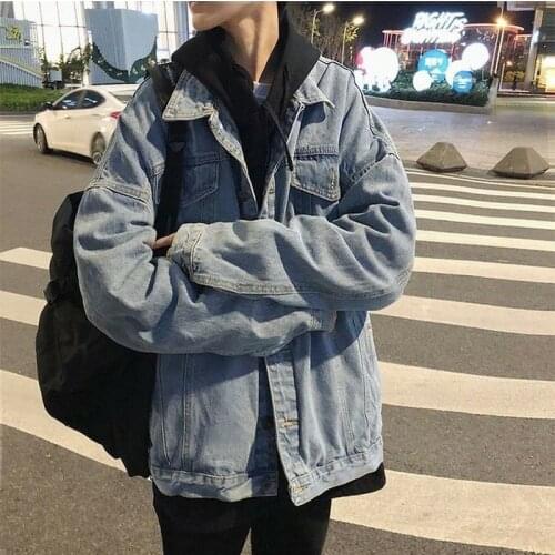 Jacket Men Denim Vintage Blue Loose Plus Size 2XL Streetwear Daily Harajuku Mens Coat Classic All-match Causal Korean Ulzzang