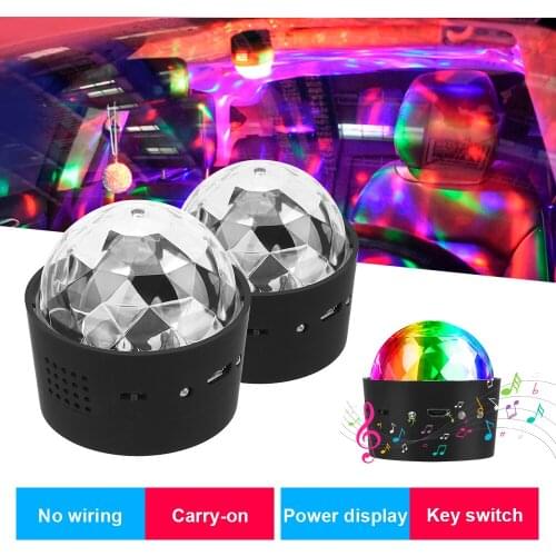 LEEPEE USB Car Ambient Light RGB LED Stage Lights DJ Party Lights Sound Activated Rotating Disco Ball Interior Atmosphere Lamp