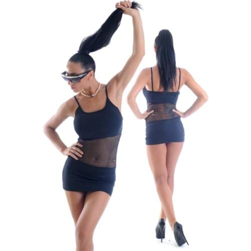 Terry Pau TP1961318 Fronting Fishnet Mini Dress