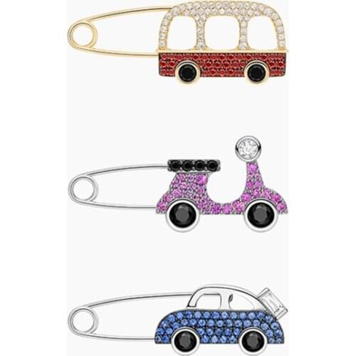 Cute 925 Sterling Silver Classical Car Brooch Paved Blue AAA Zircon Sweetie Van Food Travel Brooch Pin Women Girl Party Jewelry