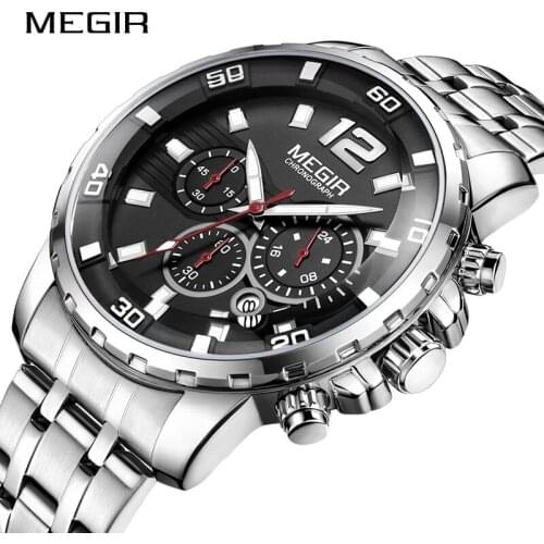 MEGIR Luxury Mens Business Wristwatches Brand Stainless-Steel Chronograph Quartz Men Watches Hour Male Clock Relogio Masculino