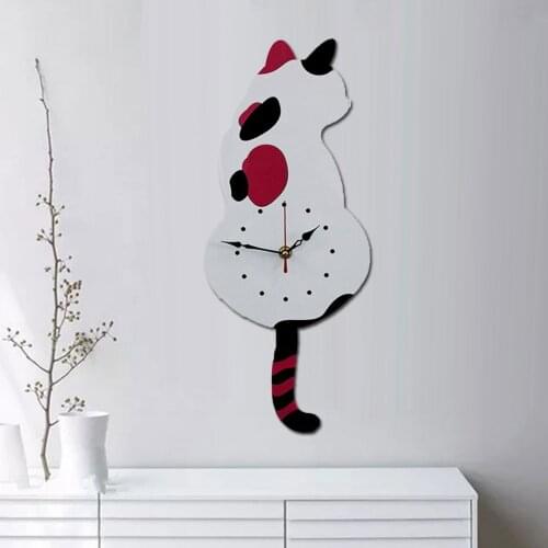 Tail-wagging Cat Design Wall Clock Pendulum Clock for Living Room Kids Bedroom Decor - Spotted / Black Available