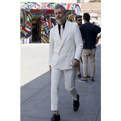 2017 Latest Coat Pant Designs Ivory White Linen Beach Men Suit Slim Fit 2 Piece Blazer Custom Tuxedo Groom Suits Terno Masculino