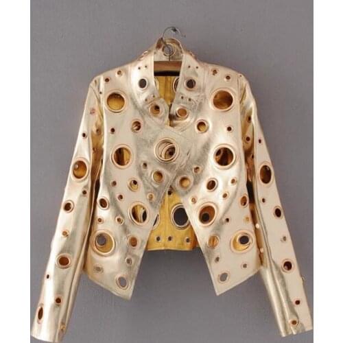 2020 New Fashion Women Leather Metal circle Moto Coat Punk Rock Faux Jacket jaquetas couro Casaco chaquetas Jacket