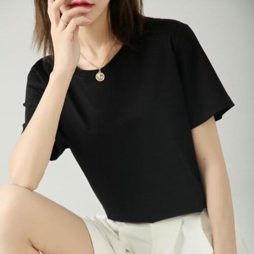 2021 News 100% Cotton T-Shirt Solid Popular Womens Wear Tops Short Sleeve Summer Female Fashion Casual Basic Style
