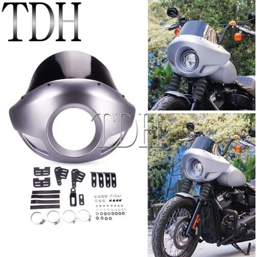 5 3/4" Headlight Fairing Windshield Headlamp Front Mask Cowl w/ Mounting Bracket For Harley Touring Dyna Chopper 35-49mm Forks