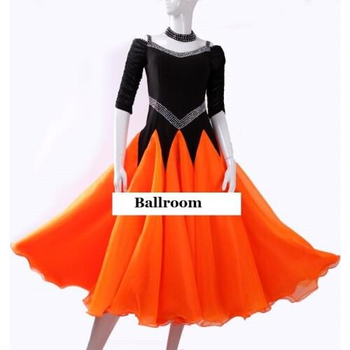 Ballroom dance dress women waltz dance costumes standard ballroom dress for dancing dance wear women foxtrot dress girls orange