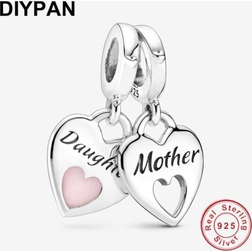 Fit Original Pandora Charms Bracelet 925 Sterling Silver Double Heart Split Dangle Charm Women Fashion Jewelry DIY Berloque