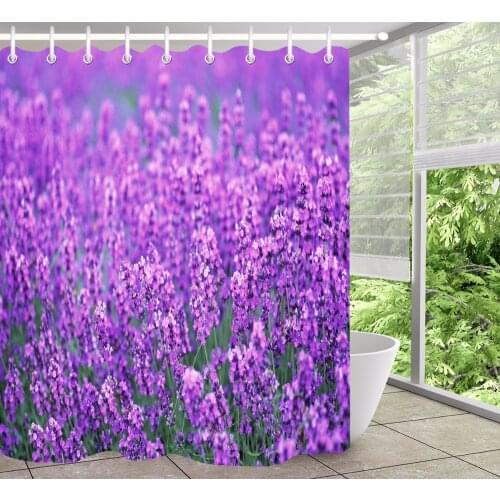 LB Purple Lavender Shower Curtain Extra Long Flower Bathroom Waterproof Eco-Friendly Washable Polyester Fabric for Bathtub Decor
