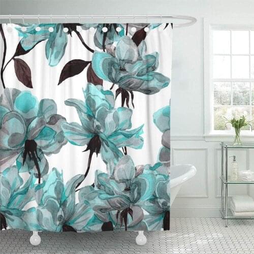 Waterproof Blue Flower Floral Pattern with Roses Watercolor Colorful Home Decor