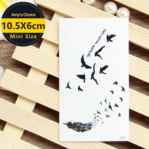 Waterproof Temporary Tattoo Sticker colorful feather tattoo fly birds tattoo small size girl Water Transfer Flash fake tattoo