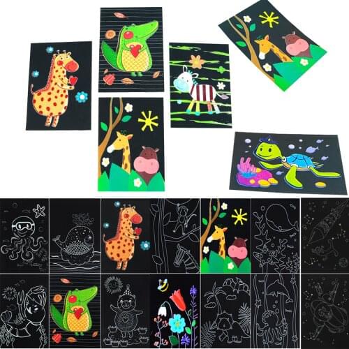 Magic Scratch Painting Art Paper Card Cartoon Animal Kids Learning Art Painting Boys Girls Children Gifts