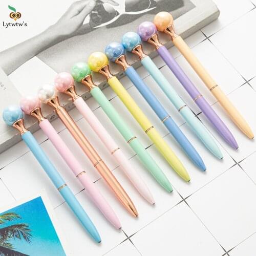 1 Piece Lytwtws Candy Color INS Rotating Pearl Metal Ballpoint Pen School Office Supplies Stationery Gift