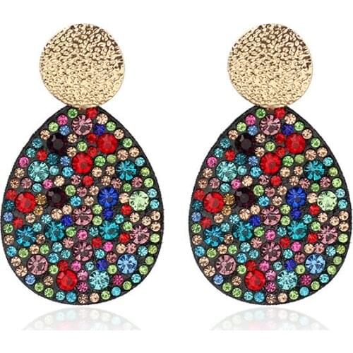 High Quality Rhinestone Big Water Drop Earrings For Women Boho Luxury Jewelry Black Colorful Crystal Stone Earrings Accessories